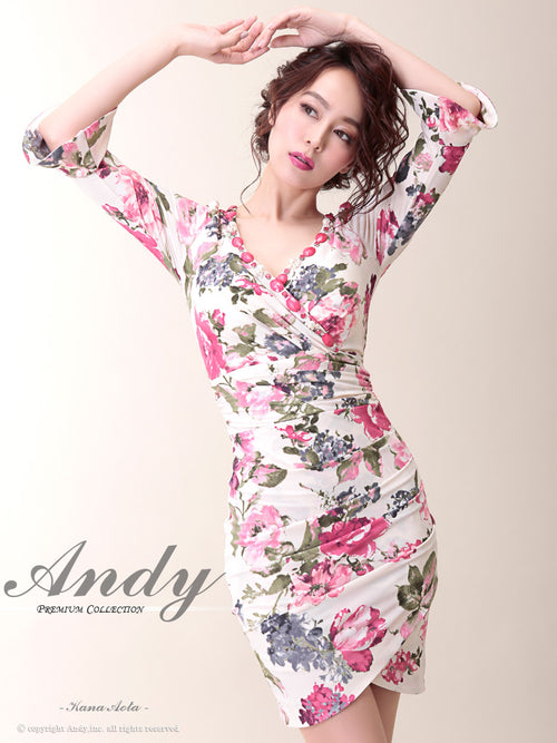 Andy/AN-OK1497/キャバドレス/プリント/花柄/長袖/袖あり/タイトワンピース
