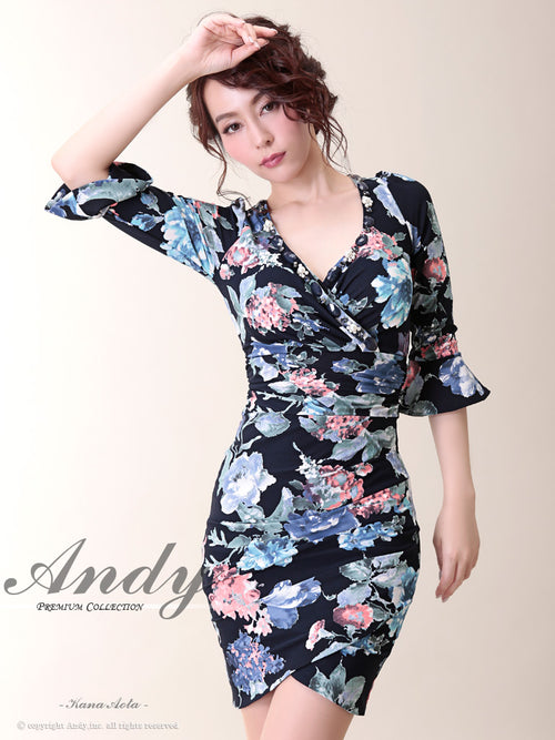 Andy/AN-OK1497/キャバドレス/プリント/花柄/長袖/袖あり/タイトワンピース