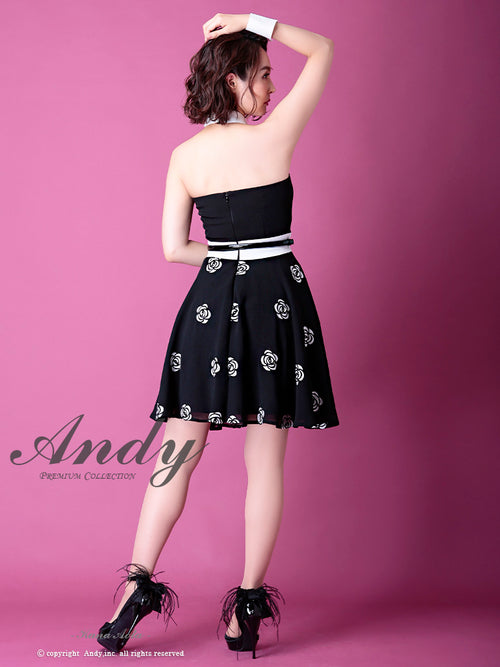 Andy/AN-OK2168/ワンピース/キャバドレス/カフス/ベルト付き/キャバドレス/花柄スカート/ツートンカラー/フレア/切替ワンピース/SALE/セール
