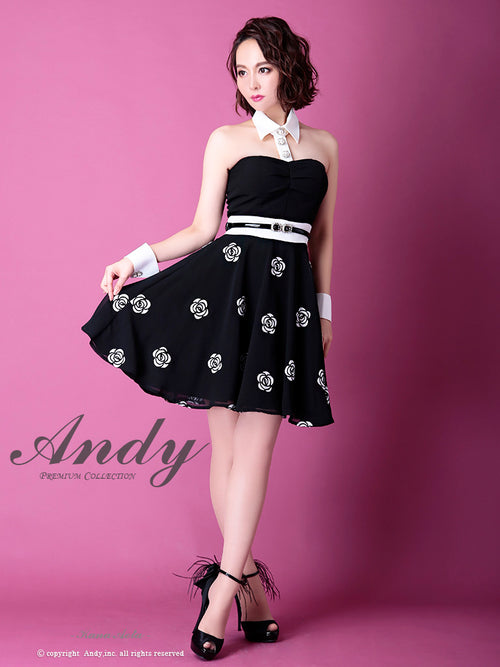 Andy/AN-OK2168/ワンピース/キャバドレス/カフス/ベルト付き/キャバドレス/花柄スカート/ツートンカラー/フレア/切替ワンピース/SALE/セール