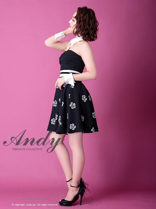Andy/AN-OK2168/ワンピース/キャバドレス/カフス/ベルト付き/キャバドレス/花柄スカート/ツートンカラー/フレア/切替ワンピース/SALE/セール