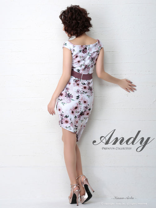 Andy/AN-OK2282/ワンピース/キャバドレス/ミニドレス/フラワープリント/ウエストリボン