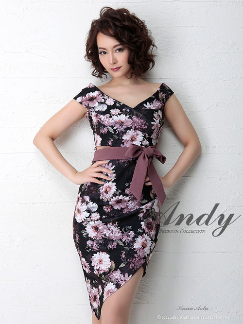 Andy/AN-OK2282/ワンピース/キャバドレス/ミニドレス/フラワープリント/ウエストリボン