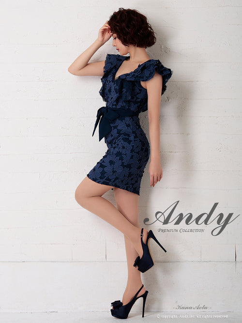 Andy/AN-OK2299/ワンピース/ミニドレス/総レース/フリル/ウエストリボン/ワンカラー