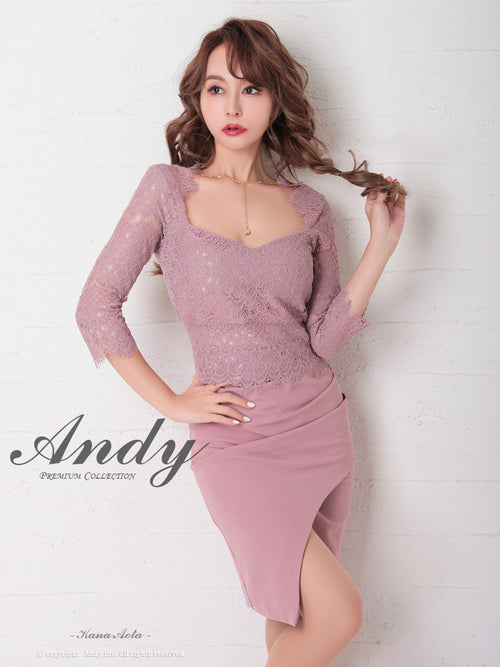 Andy/AN-OK2685/ワンピース/ミニドレス/タイトワンピース/アクセサリー付き/袖あり/レース/ワンカラー