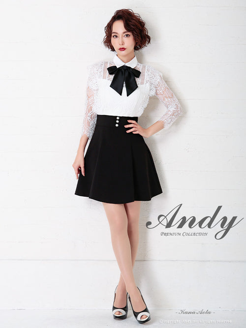 Andy/AN-OK2728/ワンピース/ミニドレス/フレアワンピース/リボン/長袖ワンピース/袖あり/切替ワンピース