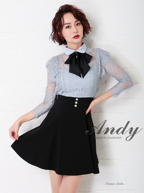 Andy/AN-OK2728/ワンピース/ミニドレス/フレアワンピース/リボン/長袖ワンピース/袖あり/切替ワンピース