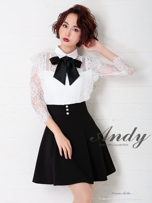 Andy/AN-OK2728/ワンピース/ミニドレス/フレアワンピース/リボン/長袖ワンピース/袖あり/切替ワンピース