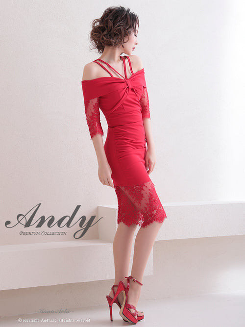 Andy/AN-OK2735/ワンピース/ミニドレス/タイトワンピース/レース/ワンカラー/オフショルダー/袖あり