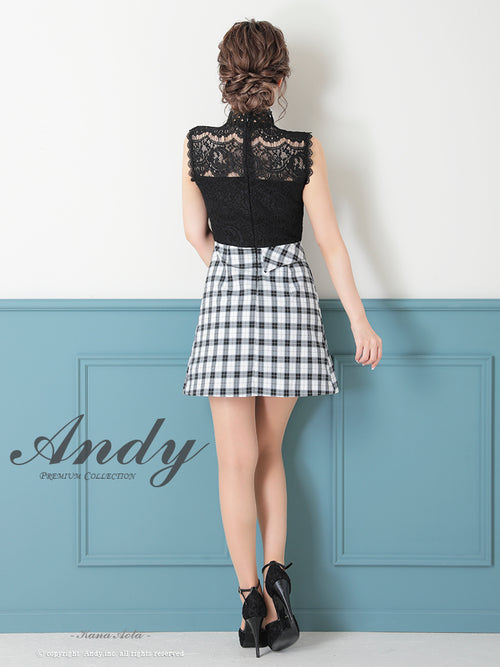 Andy/AN-OK2784/ワンピース/ミニドレス/キャバドレス/ノースリーブ/チェック柄/切替ワンピース/ハイネック