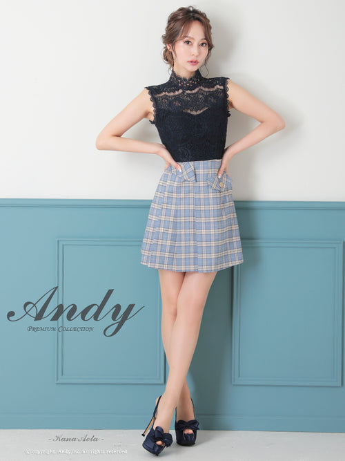 Andy/AN-OK2784/ワンピース/ミニドレス/キャバドレス/ノースリーブ/チェック柄/切替ワンピース/ハイネック