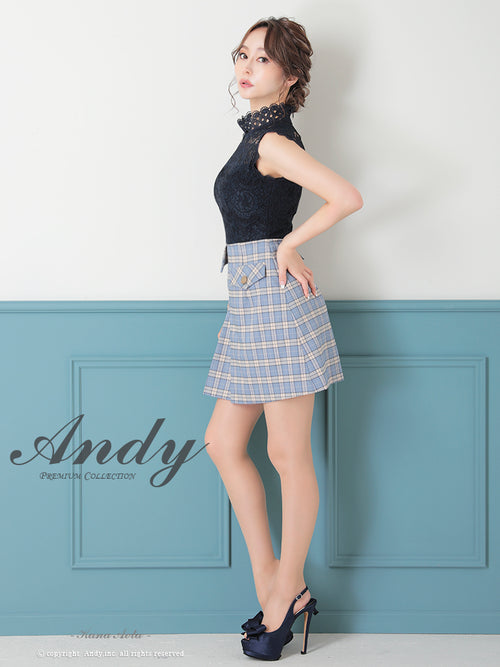 Andy/AN-OK2784/ワンピース/ミニドレス/キャバドレス/ノースリーブ/チェック柄/切替ワンピース/ハイネック