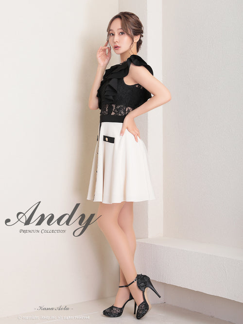 Andy/AN-ON2803/ワンピース/ミニドレス/バイカラー/キャバドレス/フレアスカート/切替ワンピース/フリル/レース