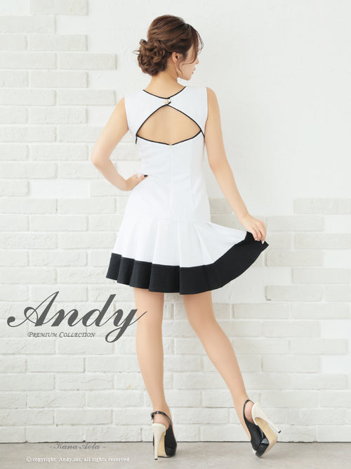Andy/AN-ON2821/ワンピース/ミニドレス/キャバドレス/プリーツ/バイカラー/Vネック/カットアウト/デザインポケット/ノースリーブ