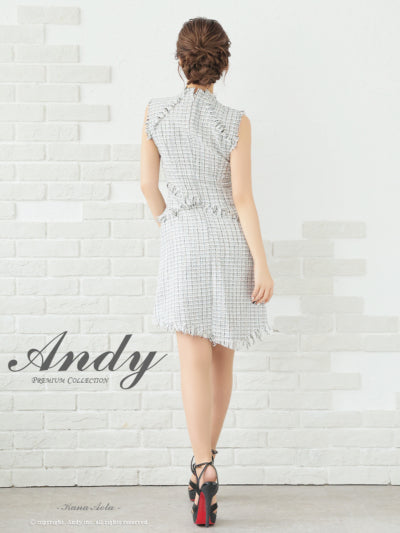 Andy/AN-ON2822/ワンピース/ミニドレス/キャバドレス/ツイード/ボタン/フリンジ/ノースリーブ/Aライン/フレア