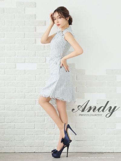 Andy/AN-ON2822/ワンピース/ミニドレス/キャバドレス/ツイード/ボタン/フリンジ/ノースリーブ/Aライン/フレア