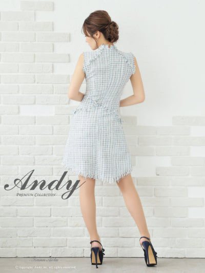 Andy/AN-ON2822/ワンピース/ミニドレス/キャバドレス/ツイード/ボタン/フリンジ/ノースリーブ/Aライン/フレア