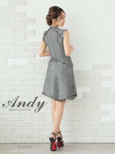 Andy/AN-ON2822/ワンピース/ミニドレス/キャバドレス/ツイード/ボタン/フリンジ/ノースリーブ/Aライン/フレア