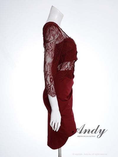 Andy/AN-ON2880/ワンピース/ミニドレス/キャバドレス/レース/七分袖/アシンメトリー/タイト