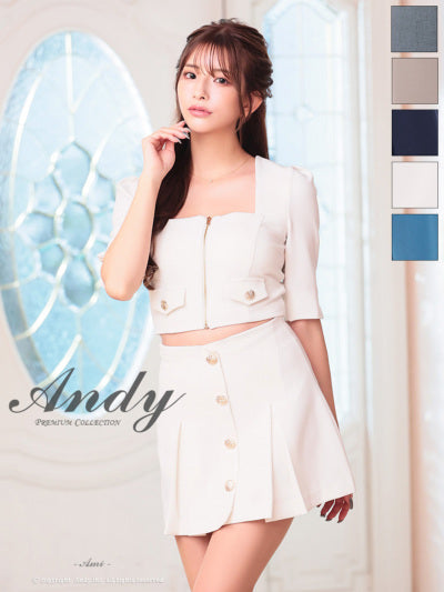 Andy/AN-ON2906/セットアップ/ミニドレス/キャバドレス/フロントジップ/半袖/袖あり/スクエアネック/ボタン/ストレッチ/フレア