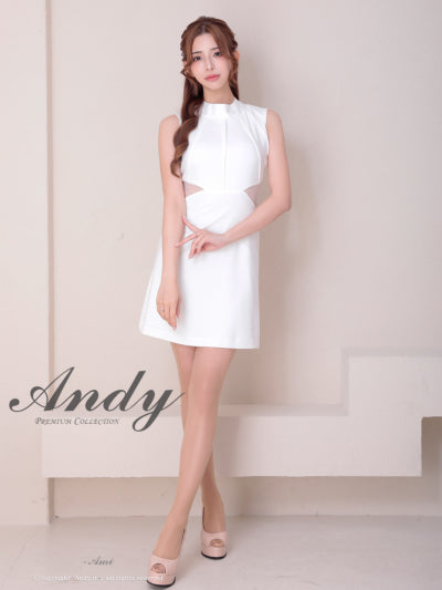 Andy/AN-ON2937/ワンピース/ミニドレス/キャバドレス/シンプル/ハイネック/タック/ノースリーブ/ウエストシアー/バックリボン/フレア