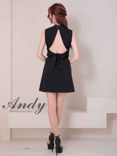 Andy/AN-ON2937/ワンピース/ミニドレス/キャバドレス/シンプル/ハイネック/タック/ノースリーブ/ウエストシアー/バックリボン/フレア