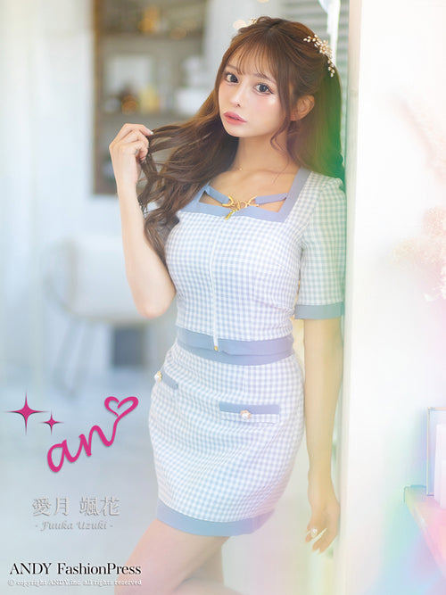 an/AOC-3450/セットアップ/ギンガムチェック/タイトワンピース/袖あり/桜咲乃愛さん着用