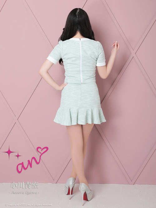 an/AOC-3503/セットアップ/ミニドレス/タイト/ツイード/スーパーストレッチ/袖あり/韓国風