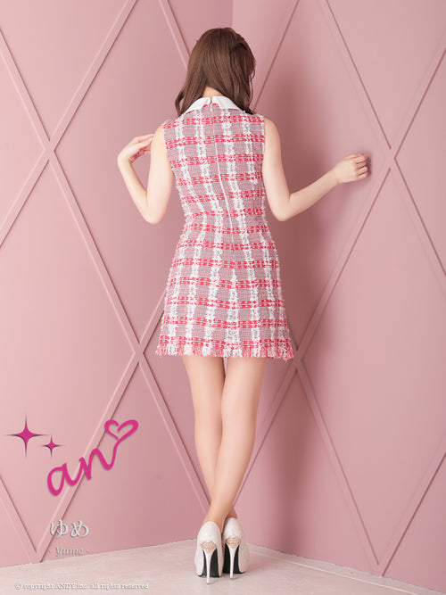 an/AOC-3541/ワンピース/ツイード/パールボタン/チェック/襟付き/キャバドレス/桜咲乃愛さん着用
