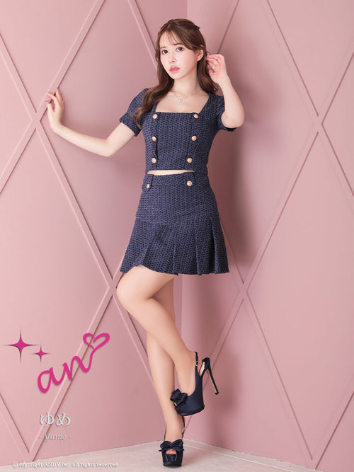 an/AOC-3551/セットアップ/袖あり/キャバドレス/ツイード/プリーツスカート/星野ティナさん/ゆりお着用