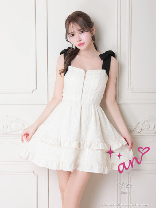 an/AOC-3569/ワンピース/リボンショルダー/フロントジップ/Aライン/キャバドレス/フレア/れみ着用