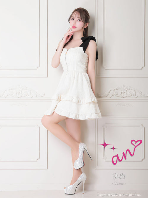 an/AOC-3569/ワンピース/リボンショルダー/フロントジップ/Aライン/キャバドレス/フレア/れみ着用