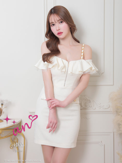 an/AOC-3639/ワンピース/キャバドレス/ミニドレス/ワンカラー/ショルダーリボン/フロントジップ/ショルダーチェーン/オフショルダー/ミント/XS/小さいサイズあり