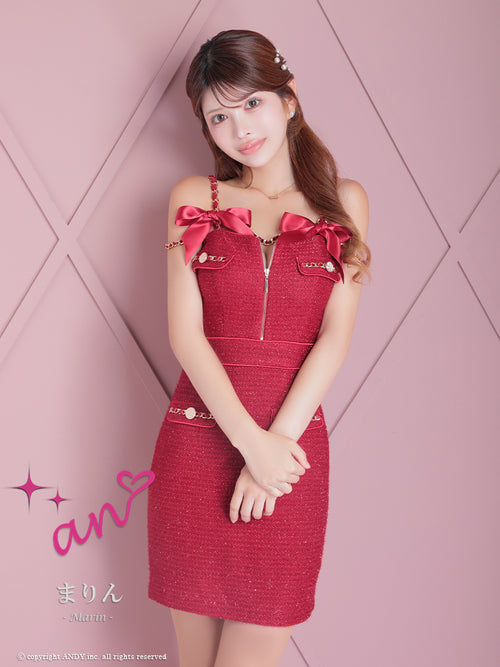 an/AOC-3745/ワンピース/キャバドレス/ミニドレス/リボン/ チェーン/ フロントジップ/ ストレッチ/ タイト