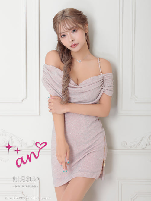 an/AOC-3763/ワンピース/キャバドレス/ミニドレス/オフショル/ショルダーリボン/ラメ生地/サイドジップ/ タイト
