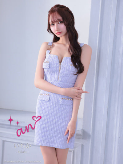 an/AOC-3826/ミニドレス/キャバドレス/ワンピース/フクレニット/フロントジップ/ストレッチ/袖付き/2way/タイト