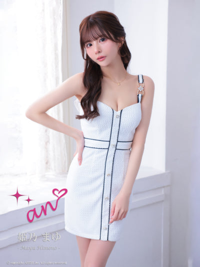an/AOC-3842/ミニドレス/キャバドレス/ワンピース/ハートボタン/パイピング/チュール/ノースリーブ/袖付き/2way/タイト