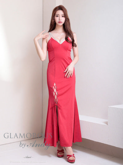Andy/GLAMOROUS/GMS-V862/ワンピース/ロングドレス/キャバドレス/ビジューストラップ/ラメ/キャミソール/スピンドル/スリット