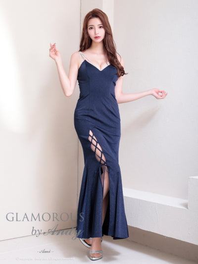 Andy/GLAMOROUS/GMS-V862/ワンピース/ロングドレス/キャバドレス/ビジューストラップ/ラメ/キャミソール/スピンドル/スリット