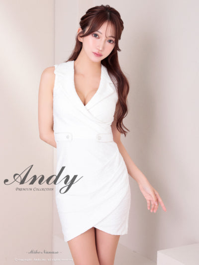 Andy/AN-ON2924/ワンピース/ミニドレス/キャバドレス/ワンカラー/シアー/ノースリーブ/袖あり/ビジューボタン/襟付き