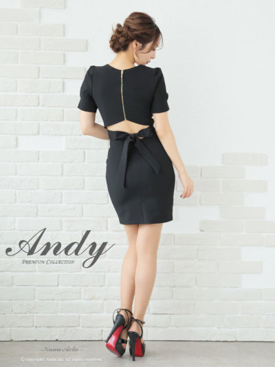 Andy/AN-ON2827/ワンピース/ミニドレス/キャバドレス/ワンカラー/チェーン/バックリボン/袖あり/半袖/タイト