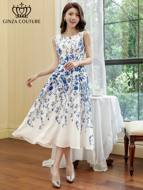 ERUKEI/C31215A/ワンピース/パーティ/結婚式/二次会/ミディアムドレス/花柄プリント/Aライン/ノースリーブ