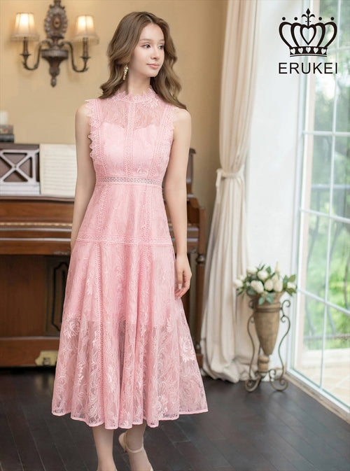 ERUKEI|E2603/ワンピース/パーティー/結婚式/二次会/ミディアムドレス/オーロラレース