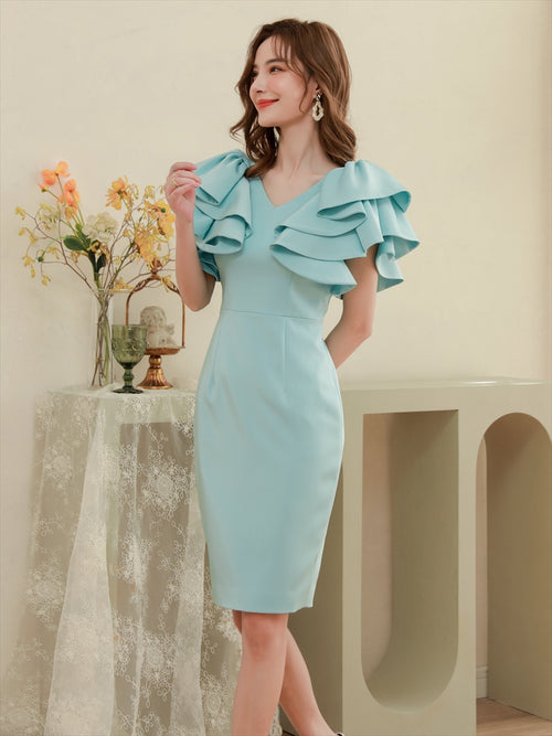 ERUKEI/S33360/パーティドレス/ワンピース/ワンカラー/ドレス/ミディアム/結婚式/二次会/同窓会