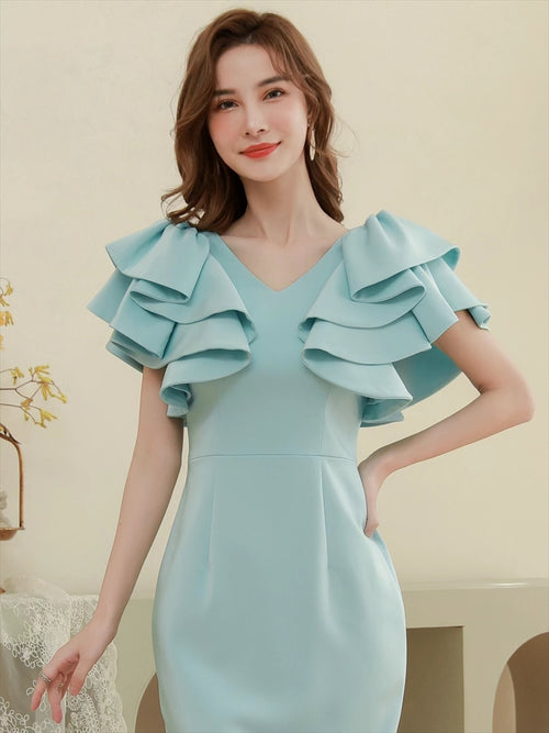 ERUKEI/S33360/パーティドレス/ワンピース/ワンカラー/ドレス/ミディアム/結婚式/二次会/同窓会