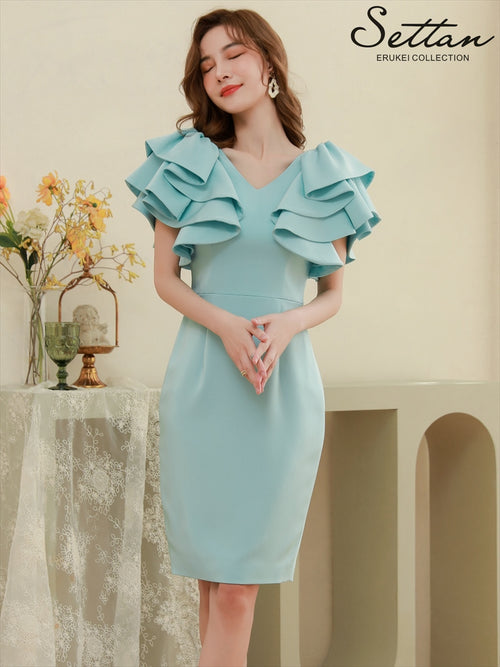 ERUKEI/S33360/パーティドレス/ワンピース/ワンカラー/ドレス/ミディアム/結婚式/二次会/同窓会