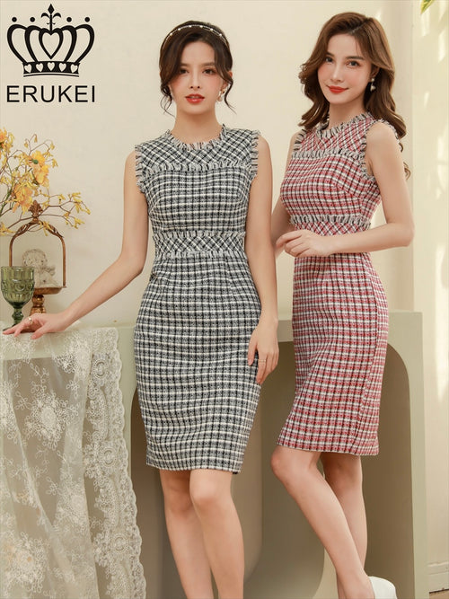 ERUKEI/E1369/タイトワンピース/パーティ/結婚式/二次会/ナイトドレス/ツイード/ミニドレス