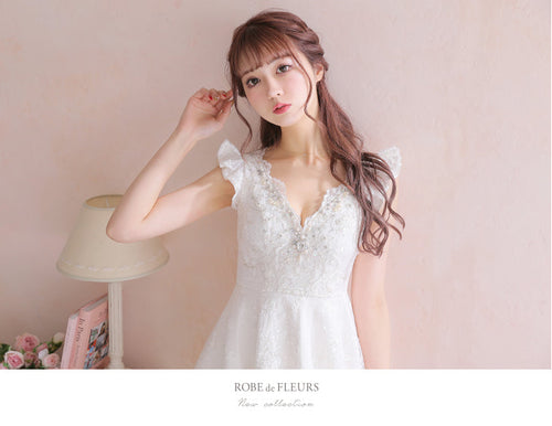 fm2484/ROBEdeFLEURS/袖ありドレス/ナイトドレス/キャバドレス/ミニドレス/フリルスカート/ワンカラー/ワンピース/ドレス