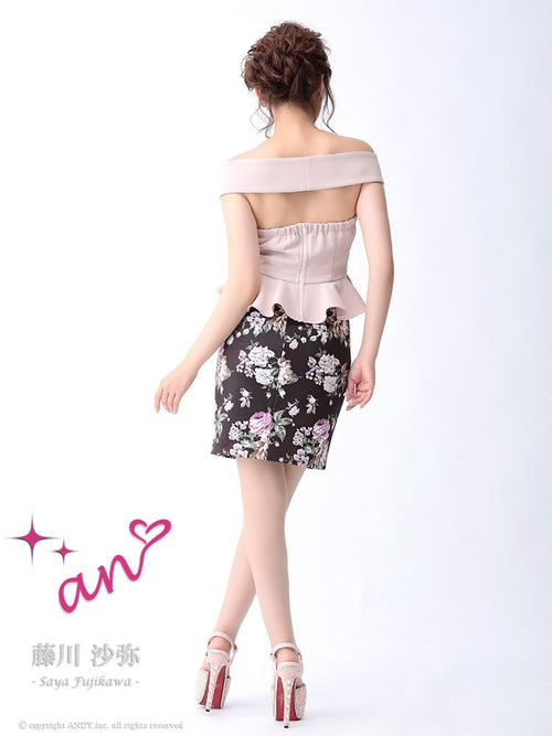 an/AOC-2411|花柄プリント/ミニドレス/セットアップ/ミニドレス/キャバドレスナイトドレス/タイトドレス/オフショル/KT