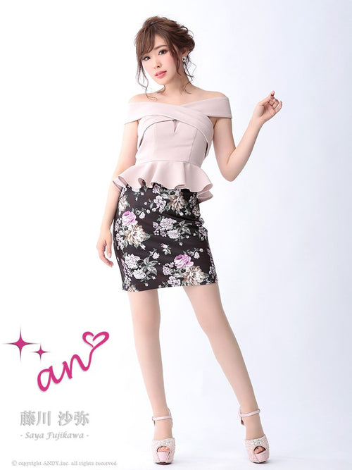 an/AOC-2411|花柄プリント/ミニドレス/セットアップ/ミニドレス/キャバドレスナイトドレス/タイトドレス/オフショル/KT